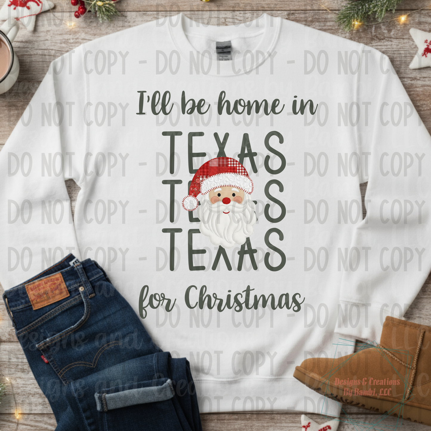 I'll Be Home in States Santa Face with Sage Green Font Digital Bundle
