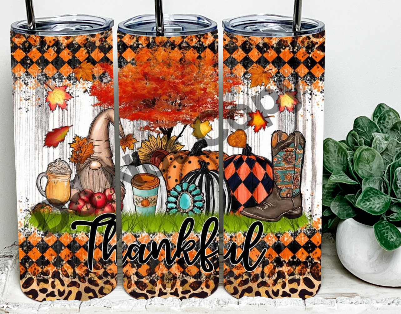 Thankful Fall Gnomes 20 oz Skinny Sublimation Tumbler