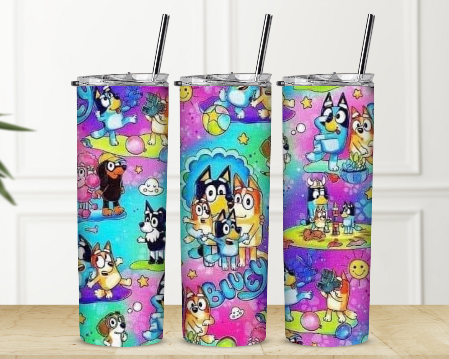 The Bluey Family Bright Colors 20 oz Skinny Sublimation Tumbler