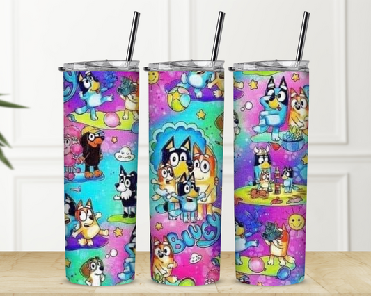 The Bluey Family Bright Colors 20 oz Skinny Sublimation Tumbler