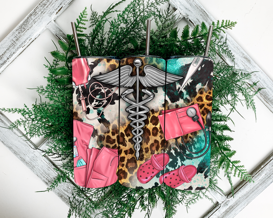 Leopard-Cow- and Nursing 20 oz Skinny Sublimation Tumbler