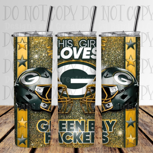 20oz Sublimation This Girl Loves Green Bay Packers 20 oz Skinny Sublimation Tumbler