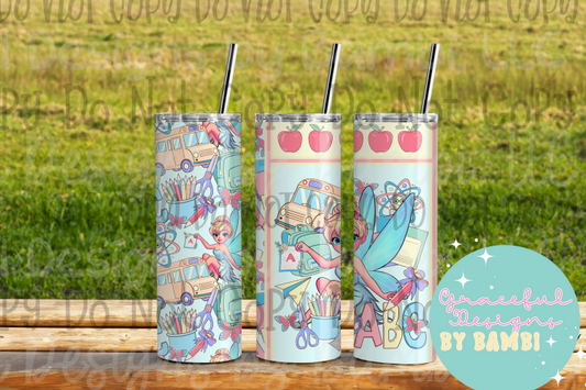 20oz Tall Skinny Sublimation Tinkerbell and ABC's Tumbler