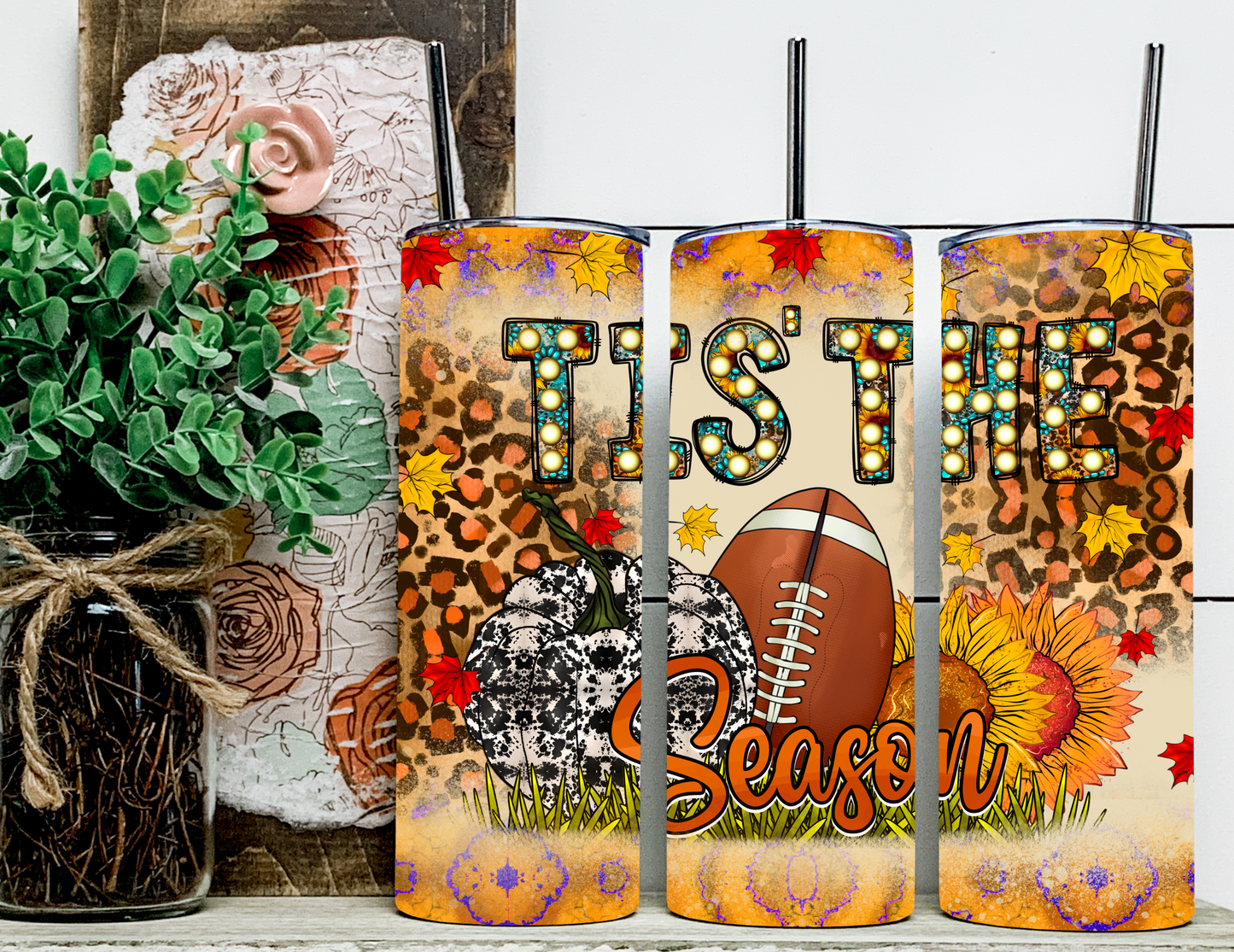 Tis the Season with Football 20 oz Skinny Sublimation Tumbler