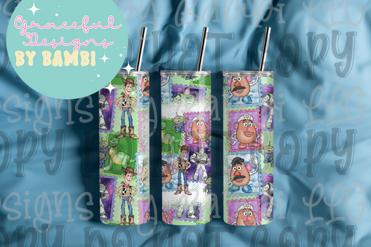 20oz Tall Skinny Sublimation Toy Story Stamp Tumbler