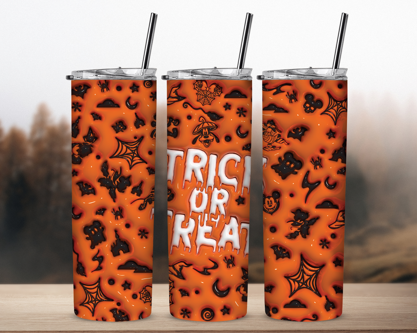 Trick or Treat in Orange 3D Puff 20 oz Skinny Sublimation Tumbler