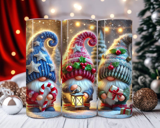 Trio of Christmas Gnomes 20 oz Skinny Sublimation Tumbler