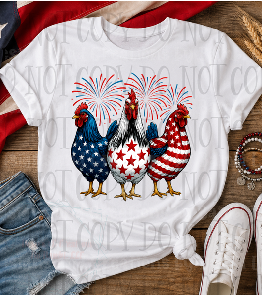 Trio of Patriotic Chickens