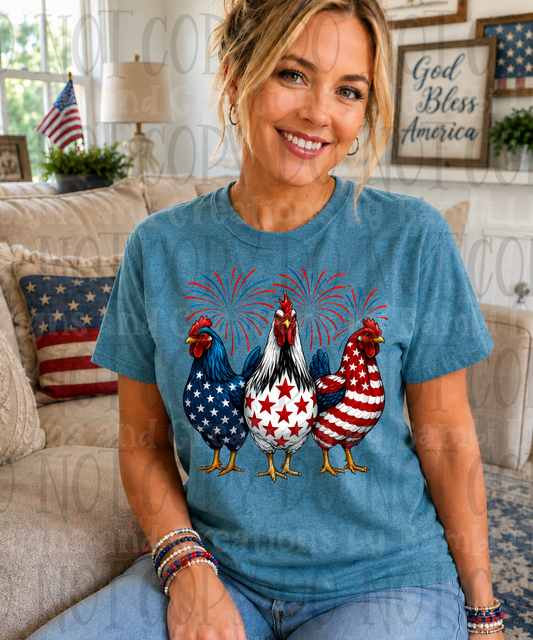 Trio of Patriotic Chickens