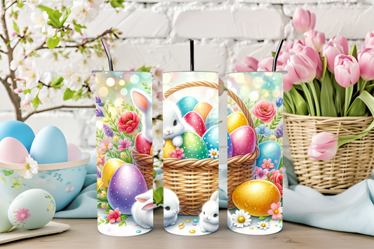 Trio of White Easter Bunnies with Basket 20oz Sublimation Tumbler