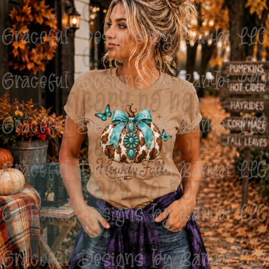 Turquoise and Cow Print Howdy Fall
