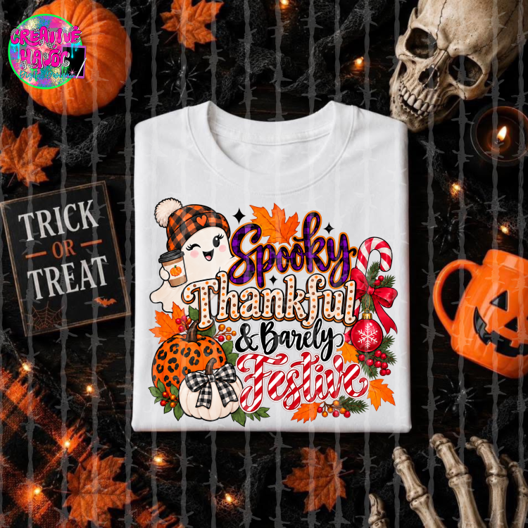 Faux Embroidery/Glitter/Sequin Spooky-Thankful-Barely Festive