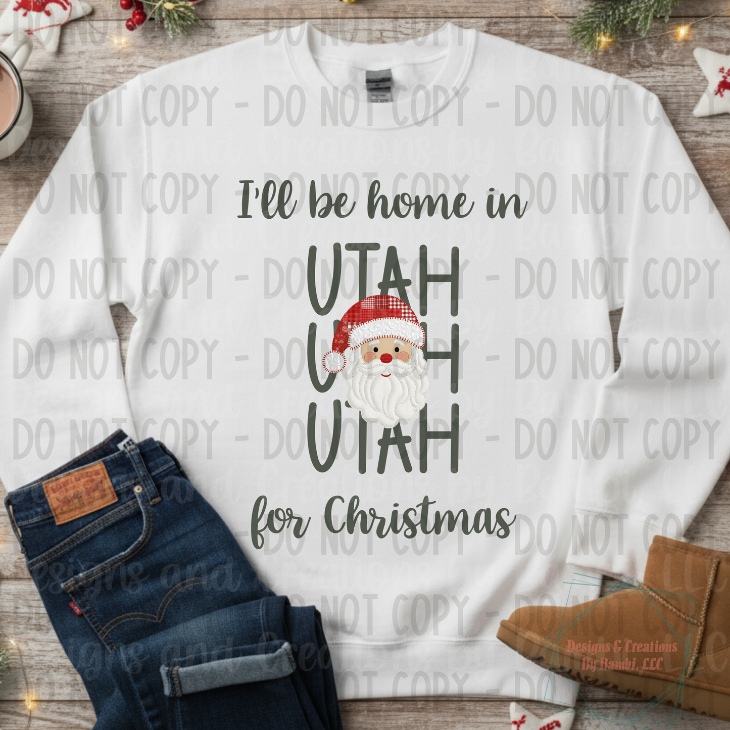 I'll Be Home in States Santa Face with Sage Green Font Collection