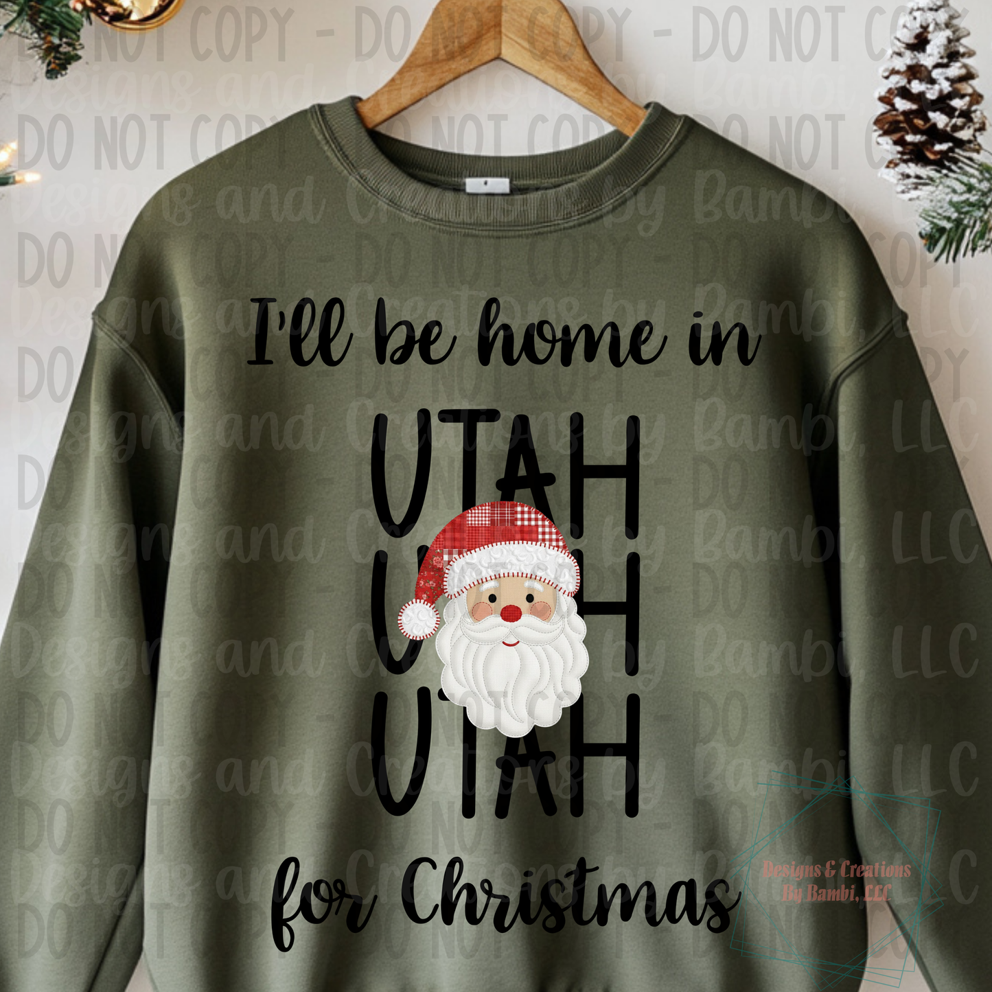 I'll Be Home in States Santa Face with Black Font Digital Bundle