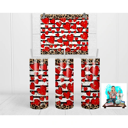 Red Hearts with Leopard 20 oz Skinny Sublimation Tumbler