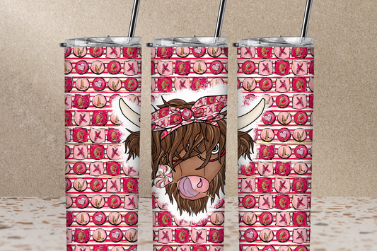 Valentine Highland Cow 20 oz Skinny Sublimation Tumbler
