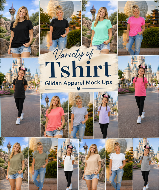 Variety of Theme Park Tshirt Gildan Apparel Mock Ups