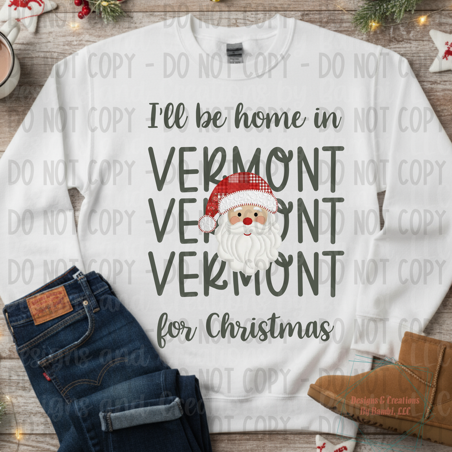 I'll Be Home in States Santa Face with Sage Green Font Digital Bundle