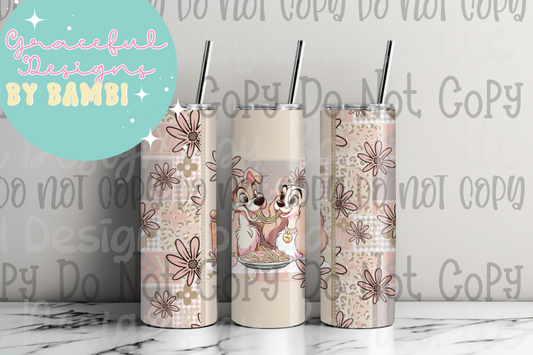 20oz Tall Skinny Sublimation Vintage Lady and Tramp Tumbler