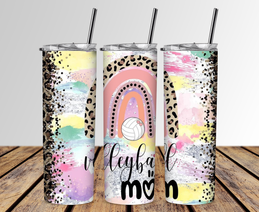 Volleyball Mom and Rainbow 20 oz Skinny Sublimation Tumbler