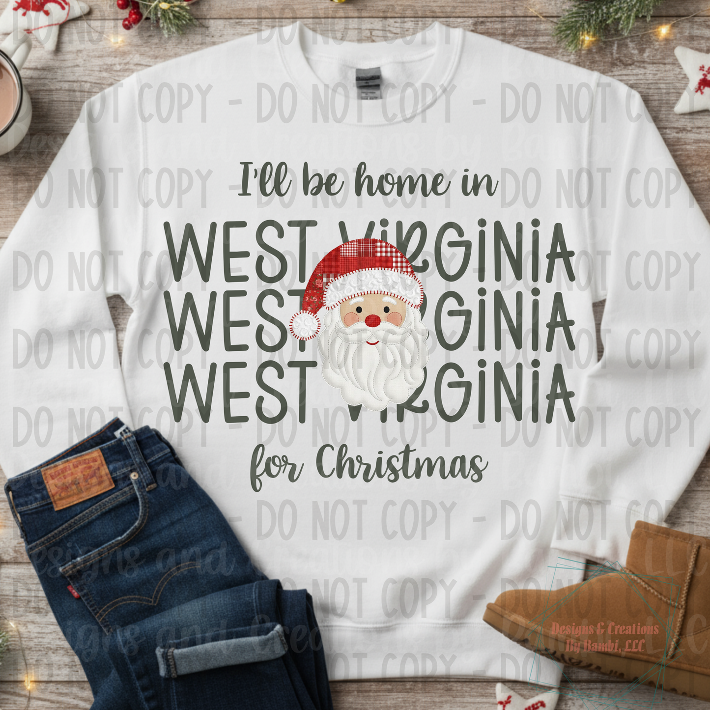I'll Be Home in States Santa Face with Sage Green Font Digital Bundle