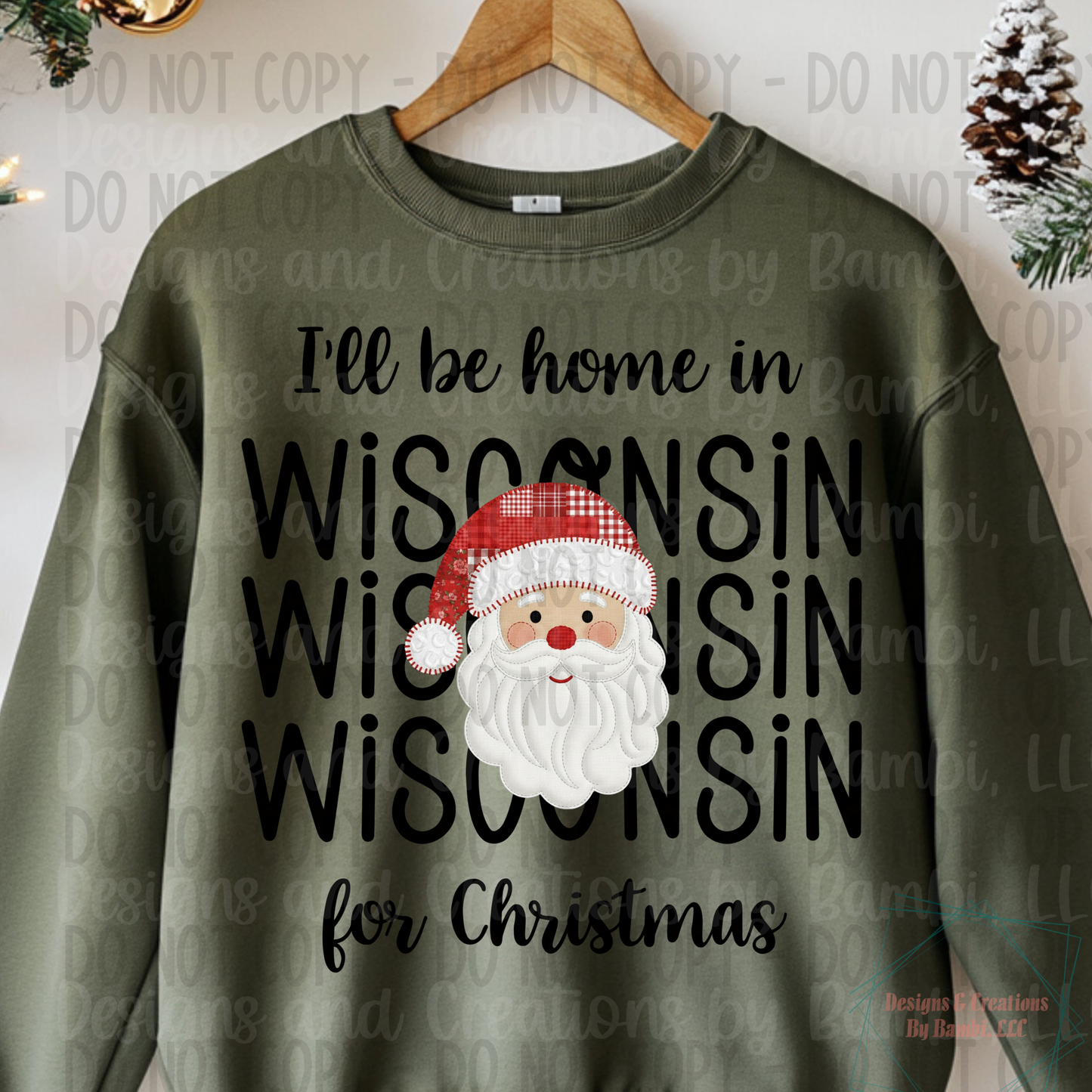 I'll Be Home in States Santa Face with Black Font Digital Bundle