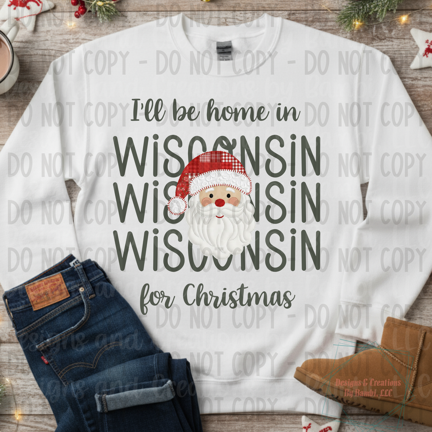 I'll Be Home in States Santa Face with Sage Green Font Digital Bundle
