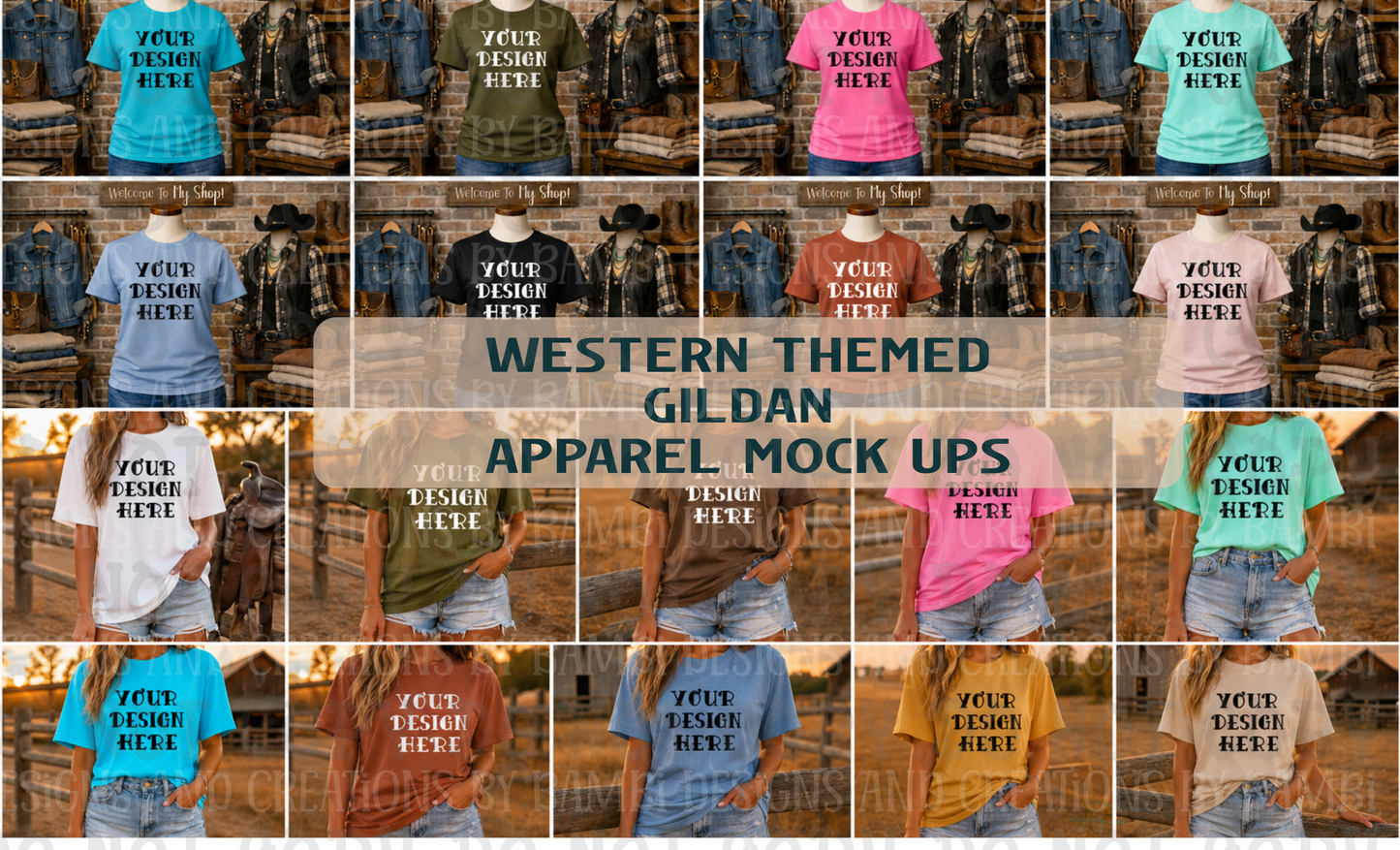 Western Themed Gildan Apparel Mock Ups