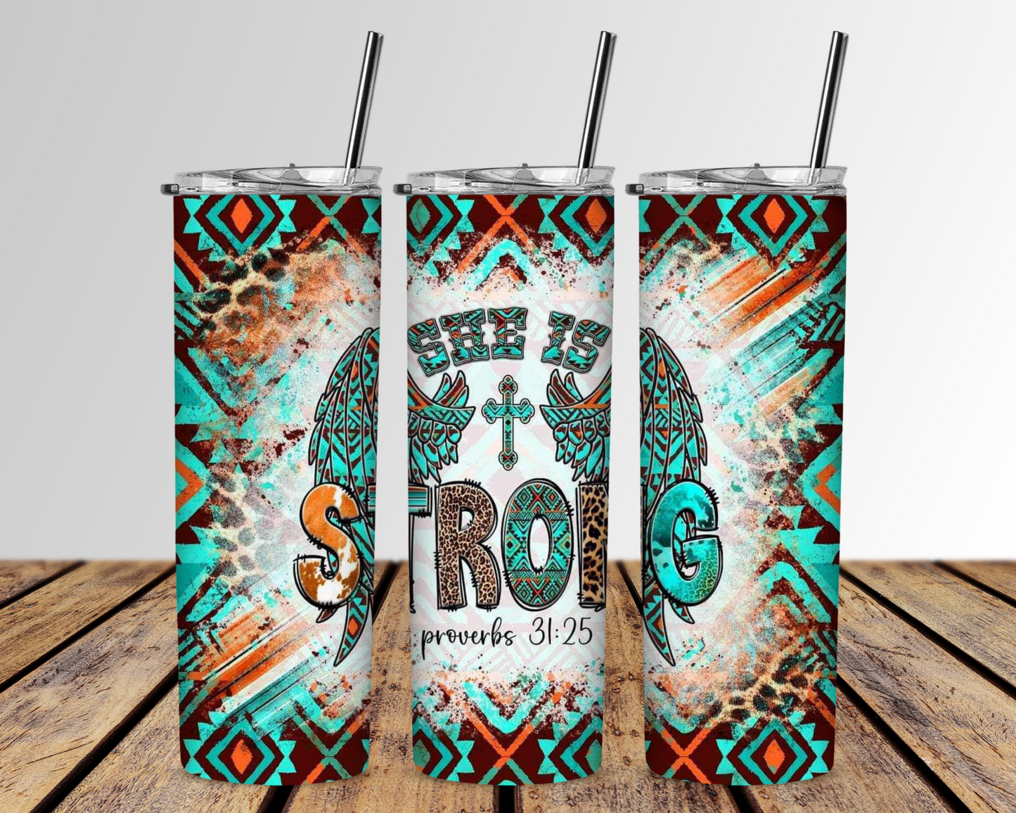 Western Aztec She Is Strong 20 oz Skinny Sublimation Tumbler