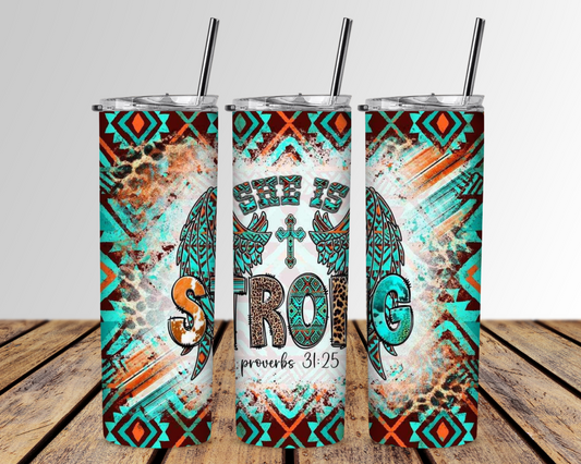 Western Aztec She Is Strong 20 oz Skinny Sublimation Tumbler
