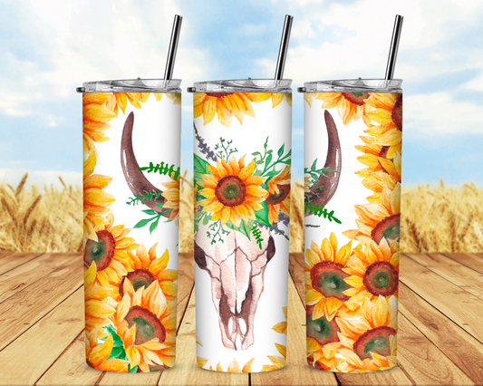 Cow Skulls and Sunflowers 20 oz Skinny Sublimation Tumbler