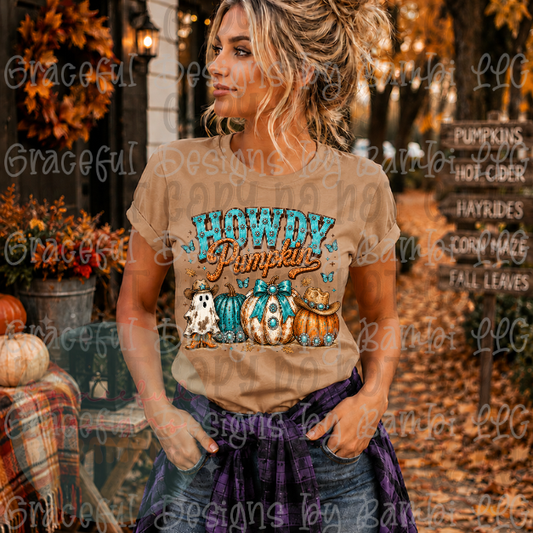 Western Howdy Pumpkin with Turquoise
