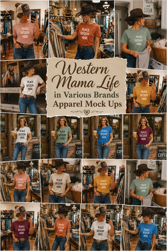 Western Mama Themed Apparel Mock Ups (Bella Canvas, Comfort Colors, and Gildan Brands)