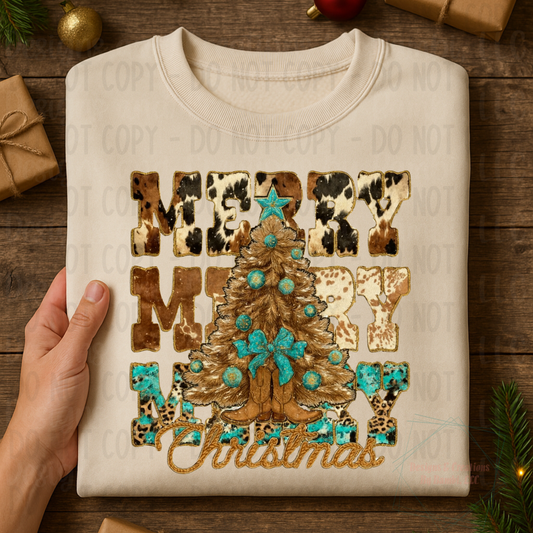 Western Merry Christmas Turquoise
