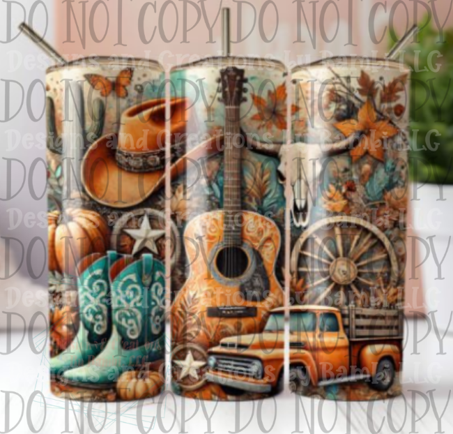 Western Pumpkin Fall 20oz Skinny Sublimation Tumbler