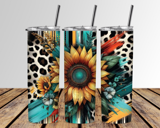 Western Sunflower And Cowprint 20 oz Skinny Sublimation Tumbler