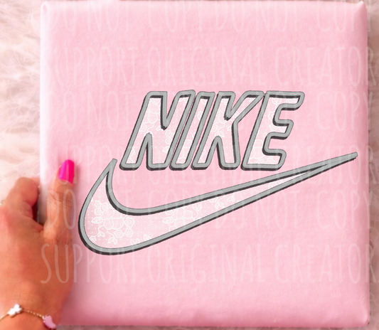 Faux White Lace Nike Floral with Faux Embroidery Outline Version 1