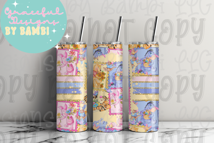 20oz Tall Skinny Sublimation Winnie the Pooh Stamp Tumbler