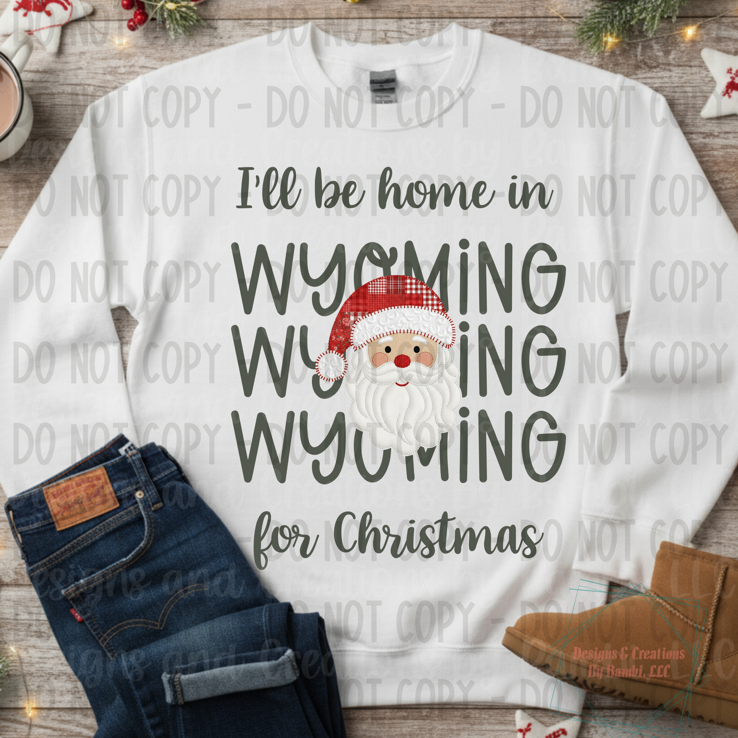 I'll Be Home in States Santa Face with Sage Green Font Digital Bundle
