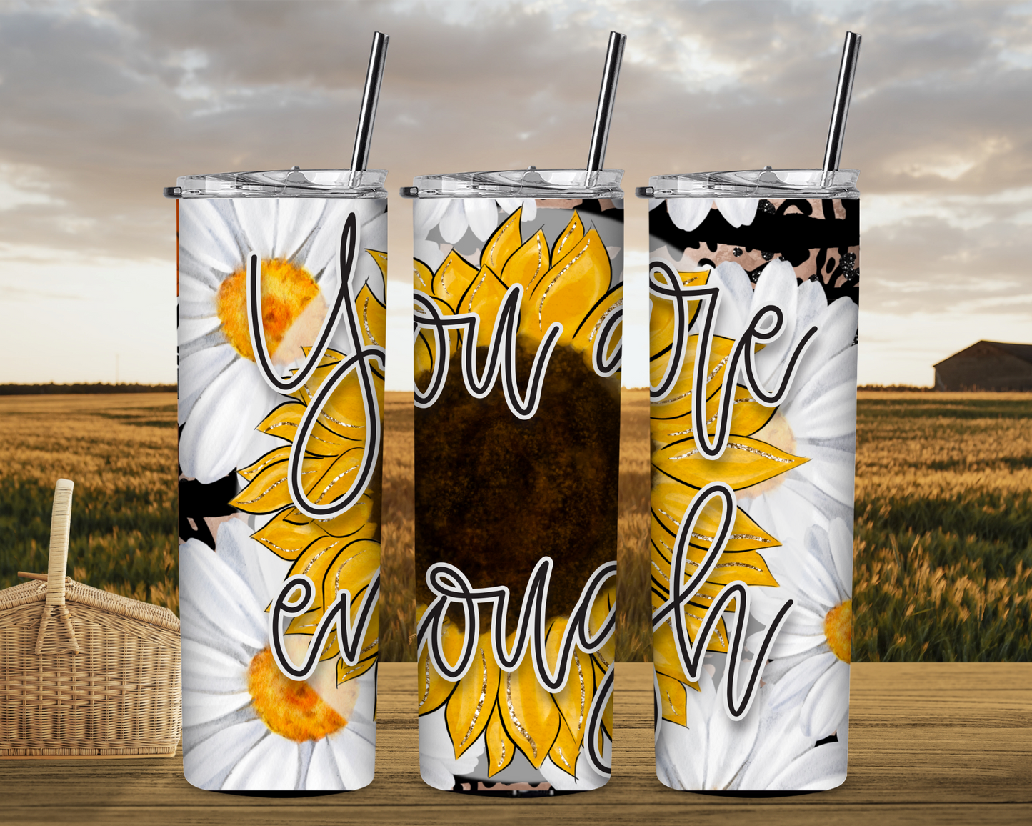You are Enough with Sunflower 20 oz Skinny Sublimation Tumbler