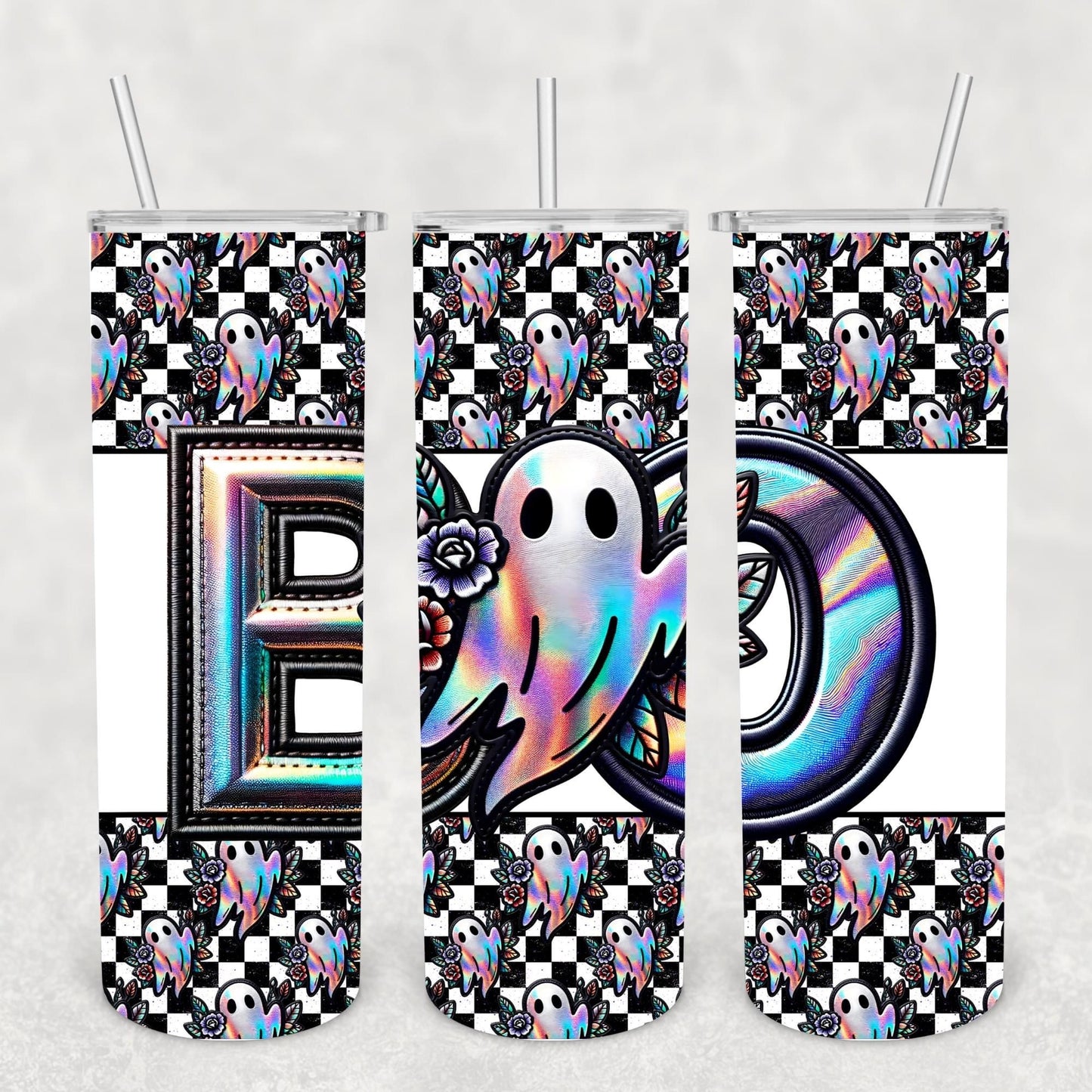 Holographic Boo with Ghost 20 oz Skinny Sublimation Tumbler