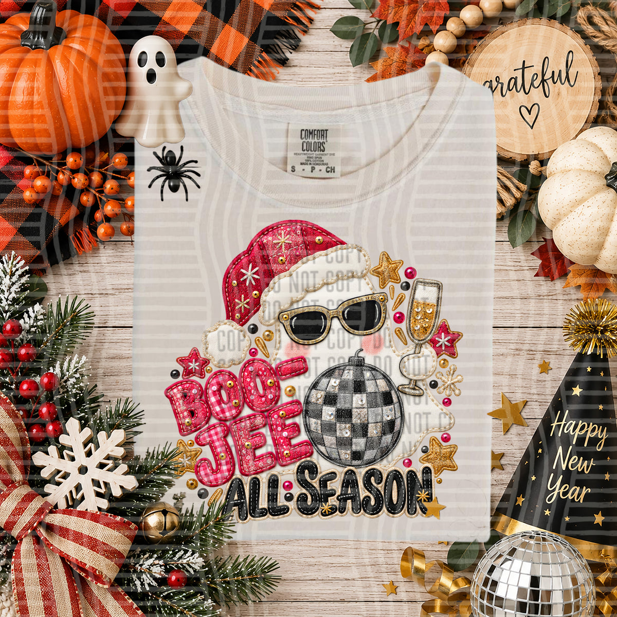 Faux Embroidery/Sequin Boo-Jee All Season with Santa Ghost
