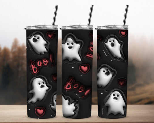 3D Puff Boo and Ghost 20 oz Skinny Sublimation Tumbler