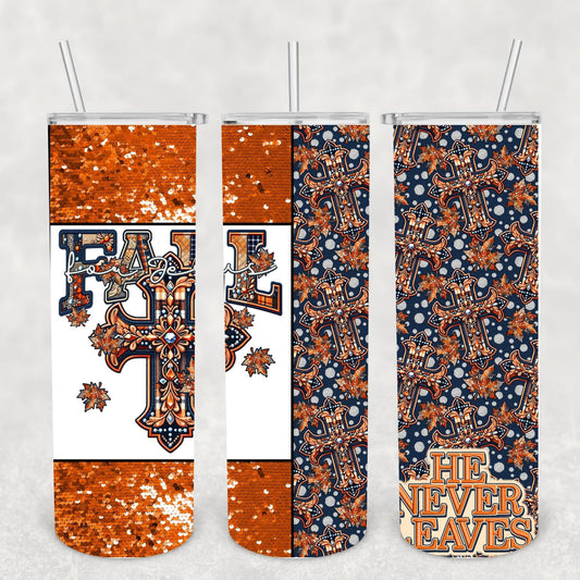 Fall for Jesus with Cross 20 oz Skinny Sublimation Tumbler