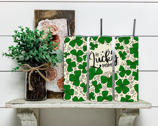 Lucky Mama with Scattered Clovers 20 oz Sublimation Tumbler