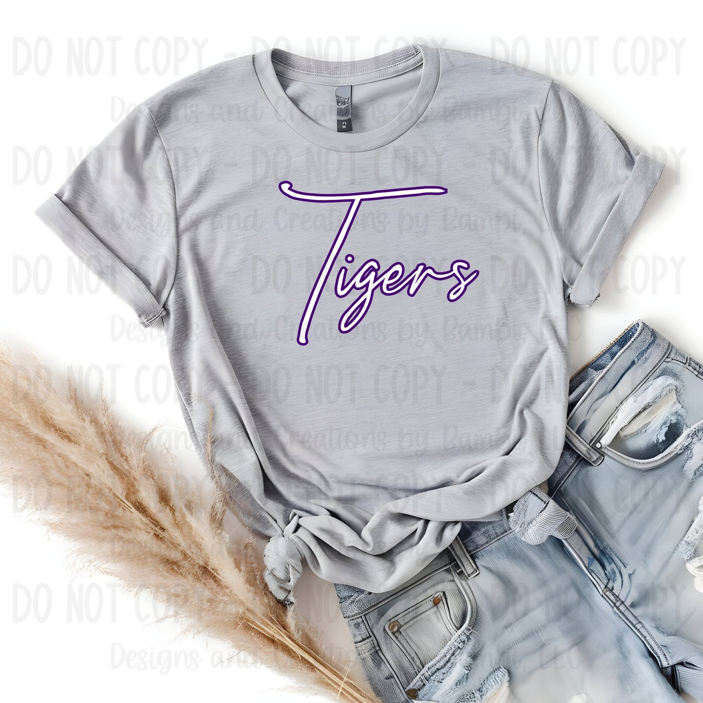 Kennard Tigers Script White with Purple Outline