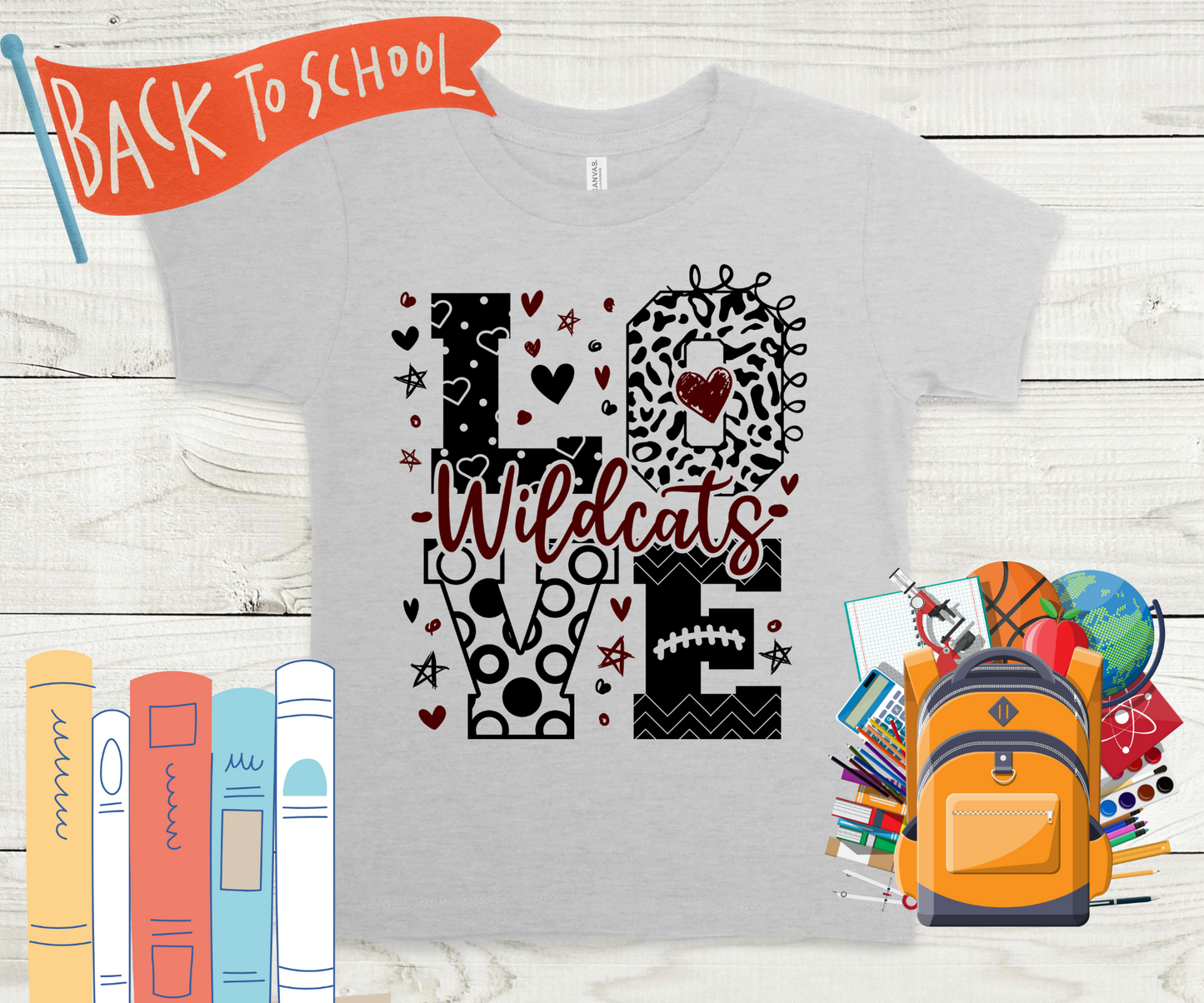Love Wildcats in Black and Maroon