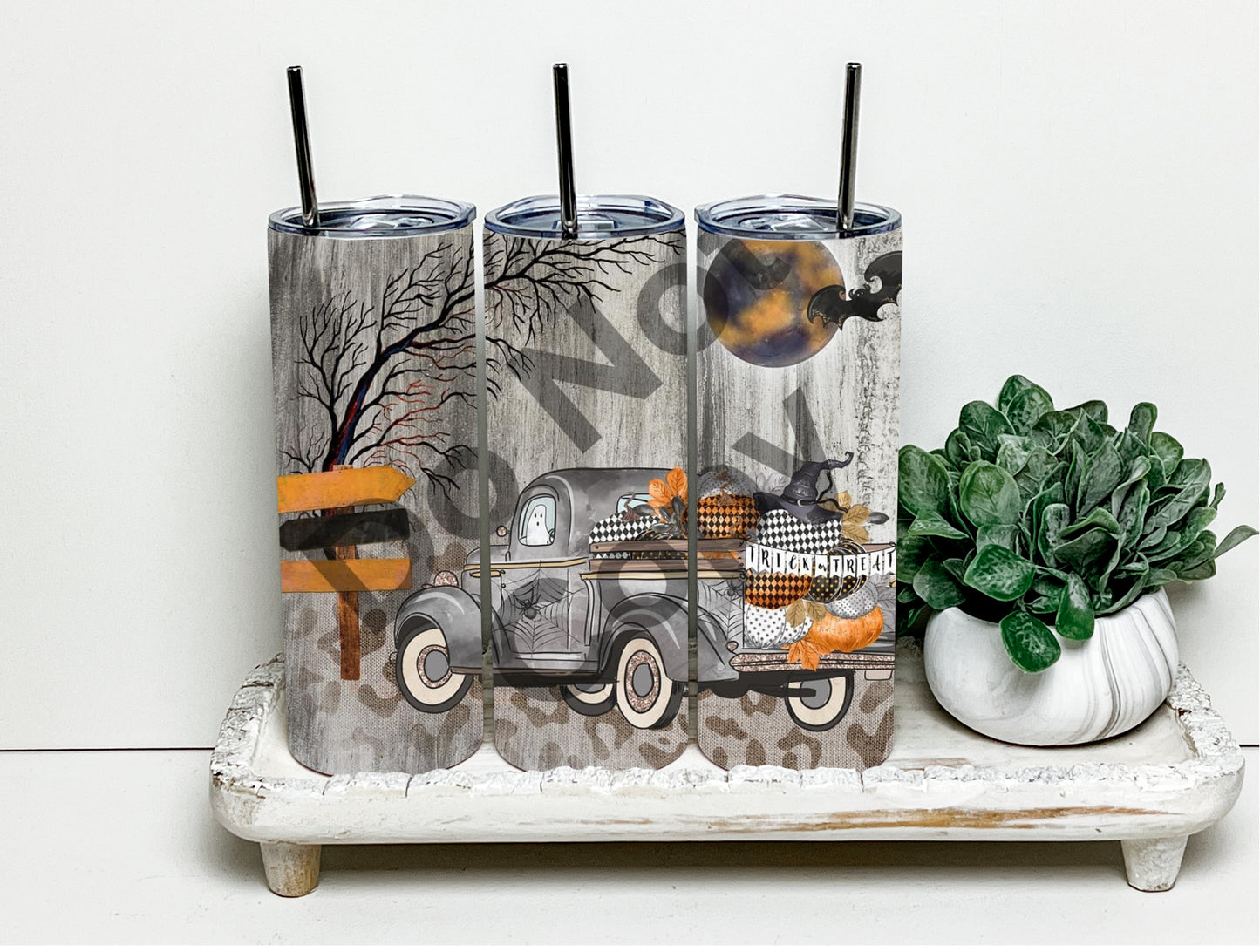 Vintage Halloween Scene 20 oz Skinny Sublimation Tumbler