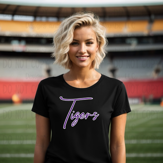 Kennard Tigers Script Purple with White Outline