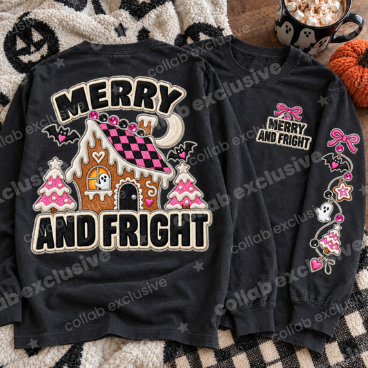 Faux Embroidered Merry and Fright (Pocket/Back/Sleeve)